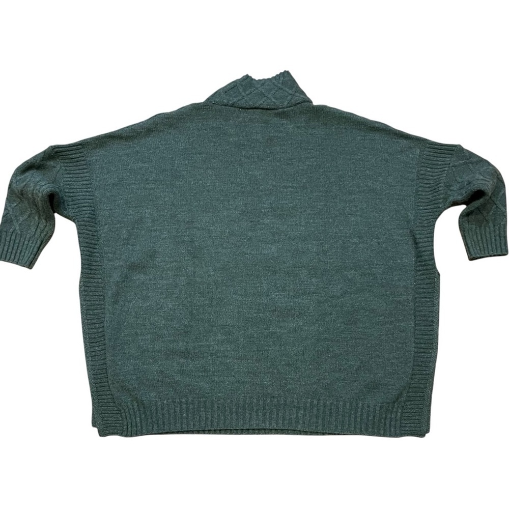 Turtleneck Cable-Knit Poncho Sweater - Green - Picture 3 of 5